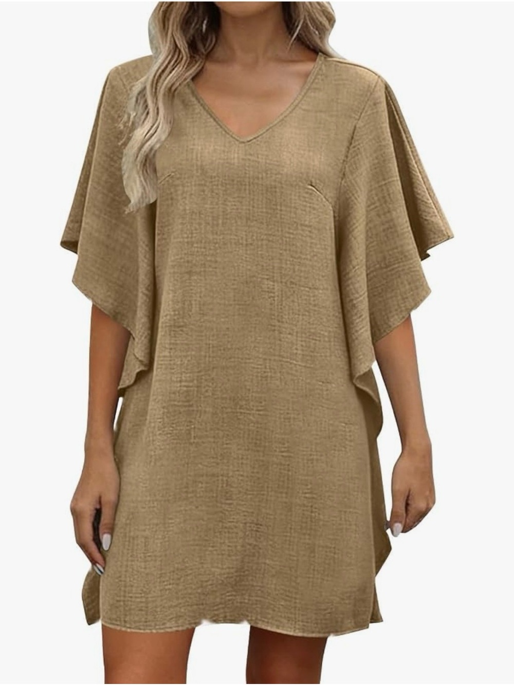Plus Beach Cover-Up Dress in Tan